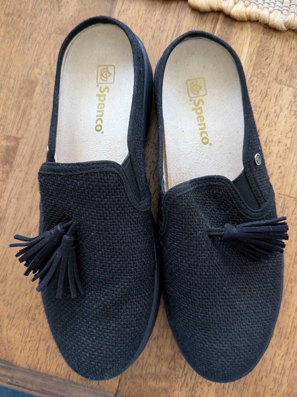 Spenco Orthotic Black Slip-On Slide Mules Celine Raffia 8.5 Comfort NWOT